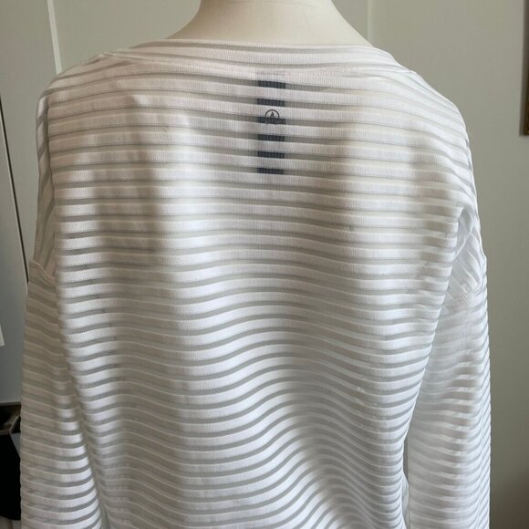 ASKYA LS Boatneck Summer Neutral Breathable Striped Top White B&W Hem Cuffs S - Picture 8 of 11